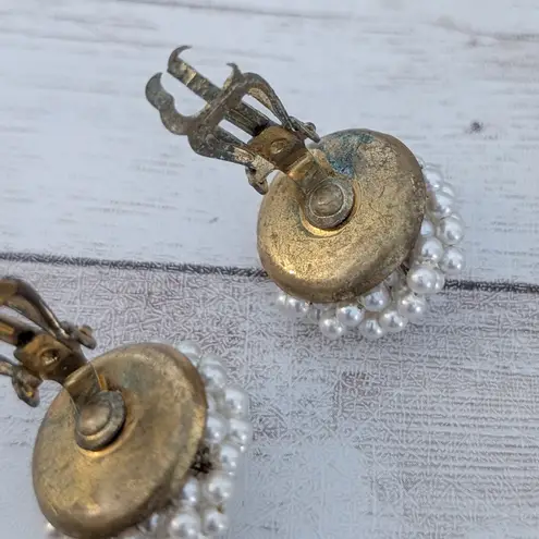 Vintage Clip On Earrings Faux Pearl Beaded Wrap 7/8"