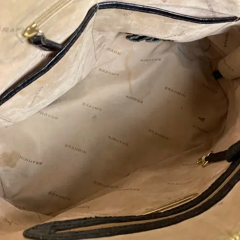 Brahmin Brahman Vivian black-and-white stripe Croc-Embossed Women's Bag