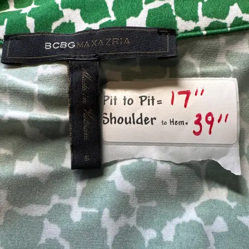 BCBGMAXAZRIA Green Geo Print Wrap Dress Long Sleeve Women's Size S