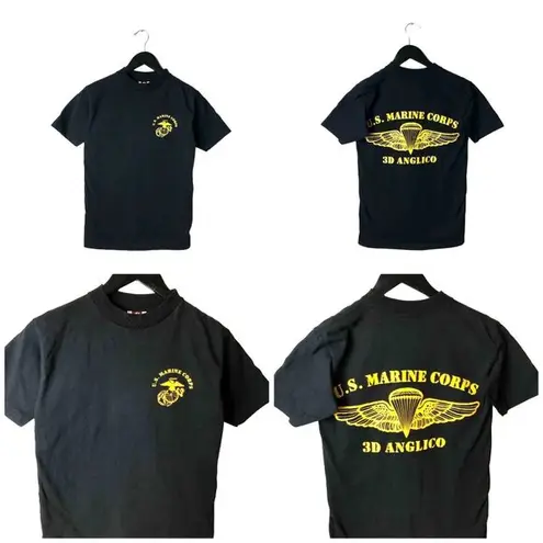 90s USMC 3D Anglico Military Tee Small Black 100% Cotton Vintage USA Unisex Fit
