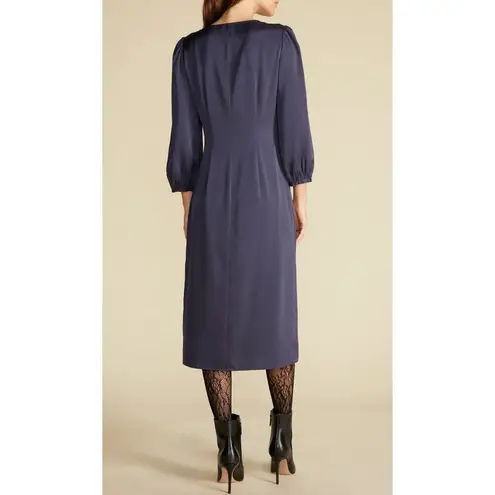 Amour Vert Aurelie Stretch Silk Bustier Midi Dress in Night Sky Blue