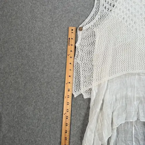 Simply Couture Layered Tunic Top Women's Small Crochet Crinkle Button Beachy - Image 9