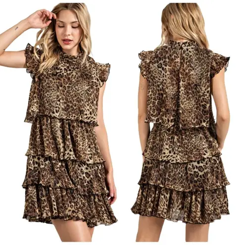 MELLODAY NWT Size Small Leopard Print Layered with Crushed Pleating