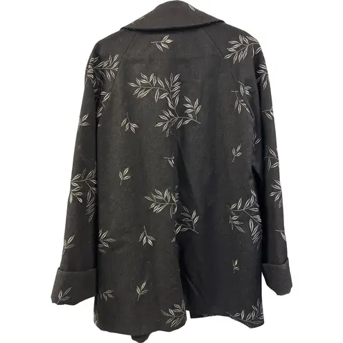 Dana Buchman Charcoal Gray Wool Blend Coat Silver Embroidered Branches M