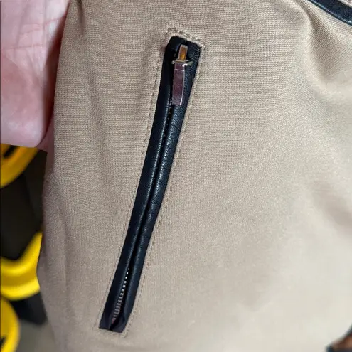 INC International Concepts Faux Leather Trim Khaki Moto Blazer Coat Size Large Tan