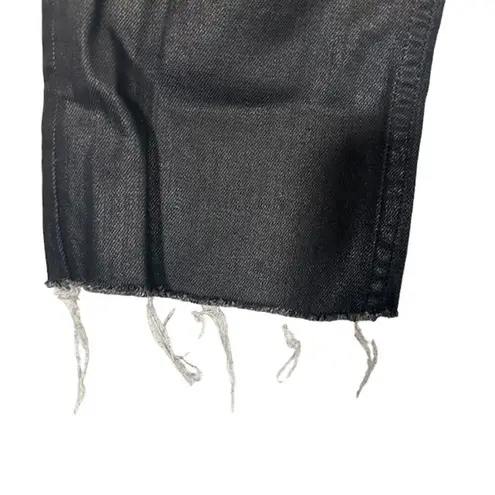 Topshop  Black Wax Coat Straight Leg Raw Hem Denim Jeans Women Sz 25/32