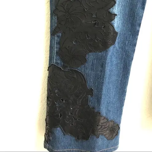 Isabel genuine leather accented boot cut jeans 4 Blue