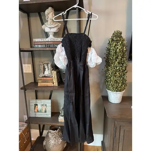 Sleeper Arle Ruffled Linen Midi Dress Black & White Womens Size XL