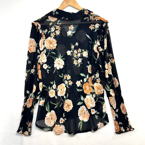 Ember Floral Ruffle Top Long Sleeve Buttoned Women's Medium V