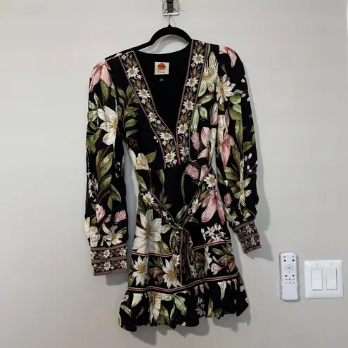Farm Rio Black Surreal Flowers Long Sleeve Mini Dress Size S