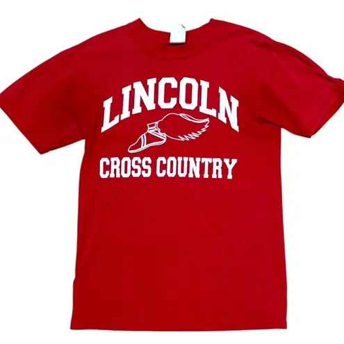 Vintage Lincoln Cross Country Red Graphic Tee Size Small, 50/50 Cotton Soft