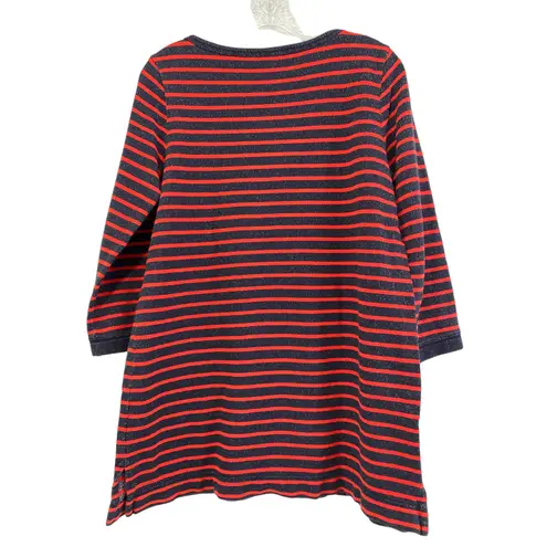 Lands' End  Cotton Tunic Top Sweater Size S Boat Neck Striped Red Navy Nautical