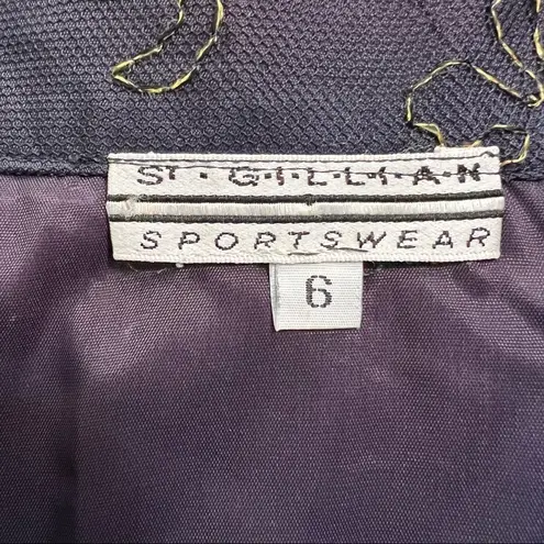 St Gillian Sportswear Vintage Drop Waist Maxi Skirt 6 Navy & Gold Sheer Fabric Blue