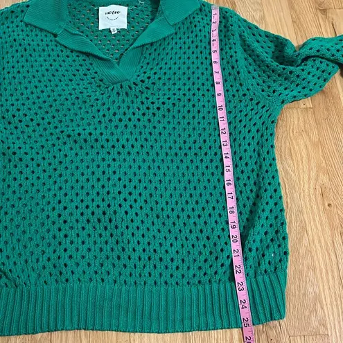 Aerie Kelly Green Open Knit Polo Sweater Sz M