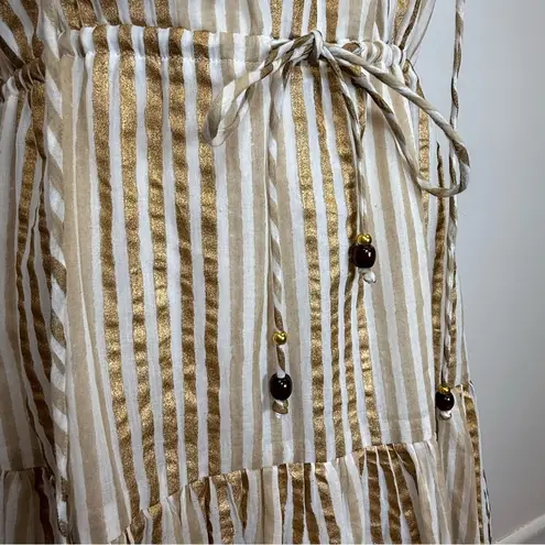 Oliphant Design 100% Cotton Gold Stripe Flutter Sleeve Dress Women’s Size Small