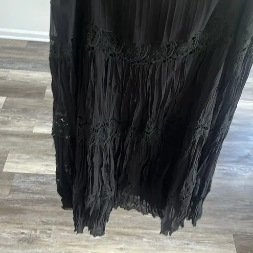 E by ECI black silk maxi tiered sheer overlay lace witchy maxi skirt size 12