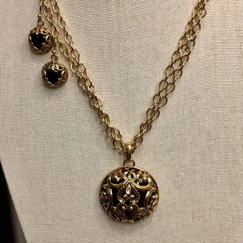 Onyx BARSE Bronze & Black Double Necklace Scroll Cage Pendant Earrings & Ring