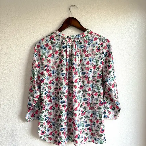 NYDJ NEW Womens Shirt Blouse White Multicolor Floral 3/4 Sleeve Size Small