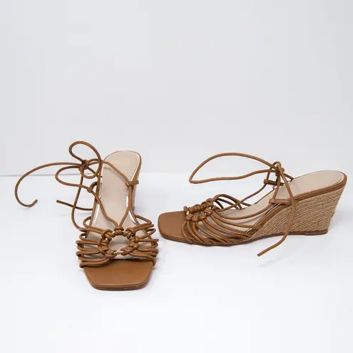 Paige Sierra Genuine Leather Ring Open Toe Woven Espadrille Wedges Sandals Heels