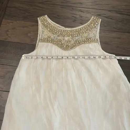 Maeve Anthropologie Graced White Beaded Jeweled Embellished Swing Dress Sz
