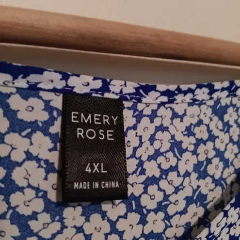 Emery Rose Ditsy Floral Babydoll Dress-Size 4XL-Blue-White-Flutter Sleeves