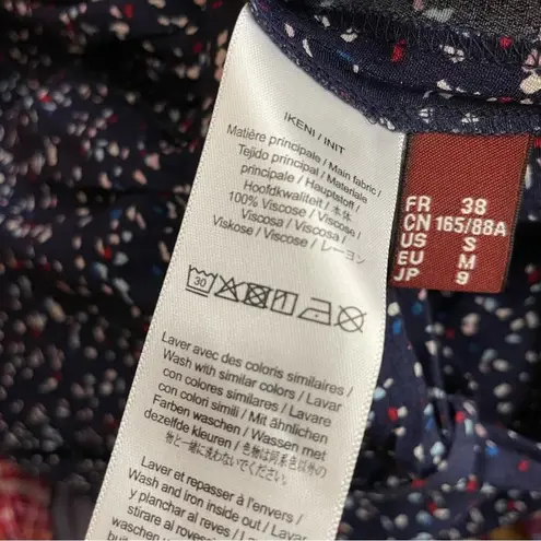 Comptoir Des Cotonniers Navy Blue Confetti Print Bow Waist Flowy Skirt womens S