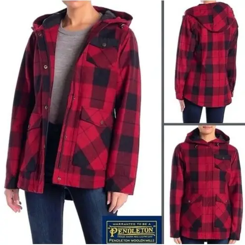 Pendleton  Alta Plaid Hooded Wool Blend Coat Womens Small‎ Petite Zip Snap Pocket