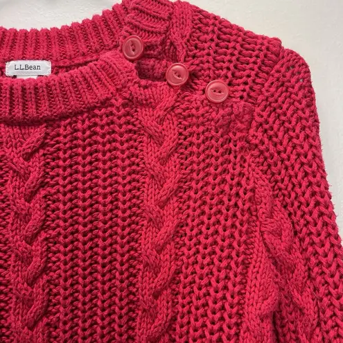 LL Bean Red Rope Stitch Cable Cotton Pullover Sweater Size SMALL