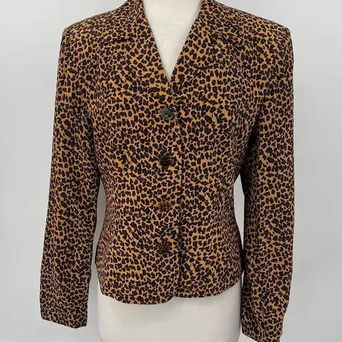Vintage 90s Casual Corner Blazer Silk Button Down Cheetah Leopard Print NEW 12 Brown