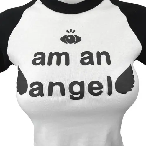 Los Angeles Apparel Black White Am An Angel Crop Baby Tee T Shirt Top Size S