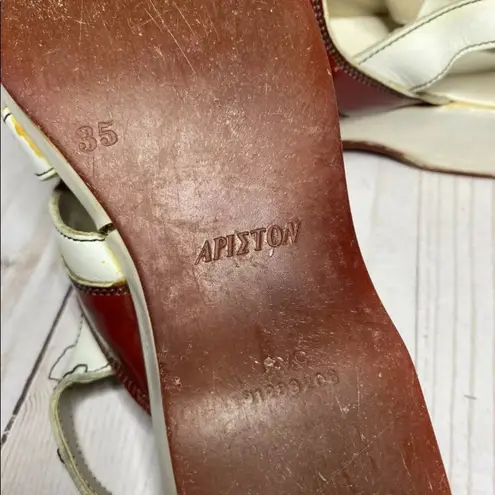 Vintage 60's Leather Clog Shoes Mules sz 35 5 wedge heel White Red costume