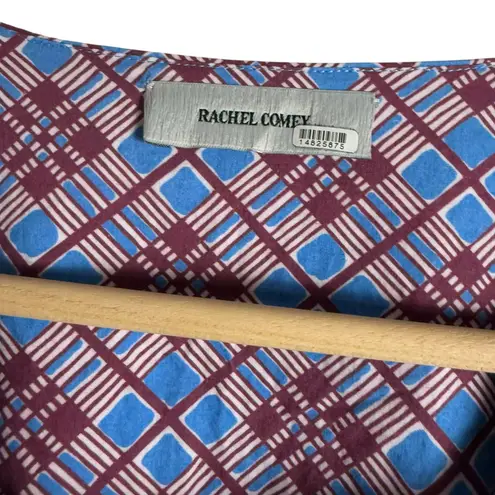 Rachel Comey Holt Geometric Print Purple Blue Puff Sleeve Ankle Jumpsuit Size 2