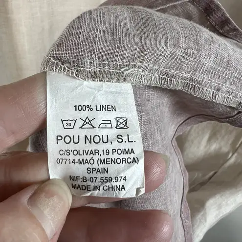 Pou Nou 100% Linen Shirt Dress Women’s Size Large Tan Red Beach Pockets