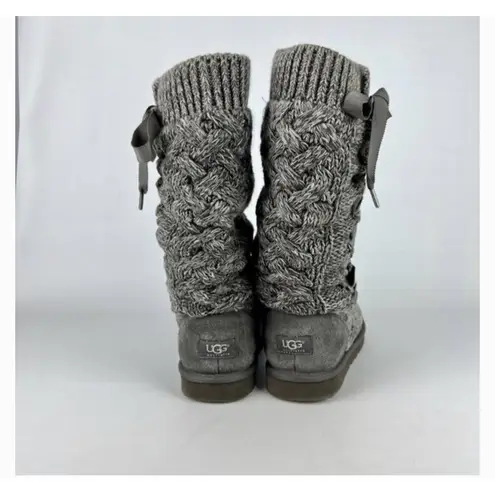 UGG  Mahalya Boots Women's 5 Sweater Knit Winter Gray Ribbon Lace 1008686