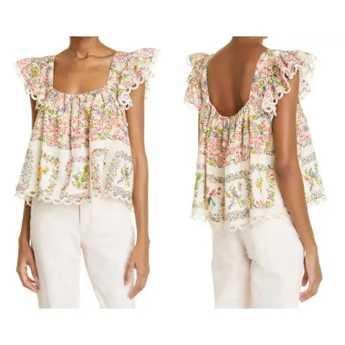 Farm Rio ππ Delicate Forest Scarves Blouse ~ Micro Floral Print Small NWT