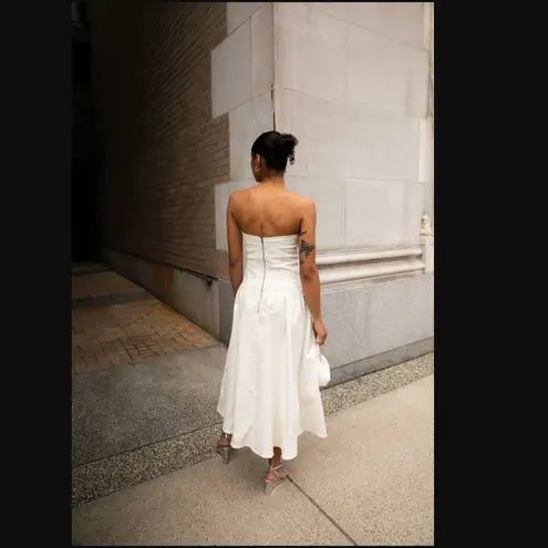 NWT OAK + FORT DROP WAIST STRAPLESS TWILL DRESS in Cream XS $108 White