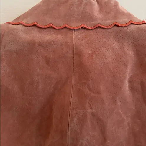 Vintage Terri Lewis Genuine Leather Scalloped Edge Jacket Pink Medium