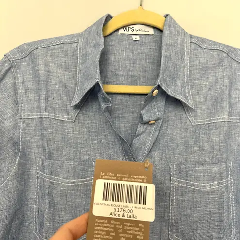 Valentina’s NWT NEW VLTs By Linen Chambray Light Blue Button Down Shirt