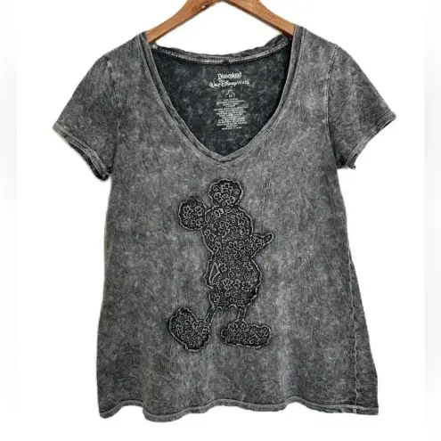 Disney  Women’s Gray Marble Embroidered‎ Mickey Mouse Cotton Shirt Medium
