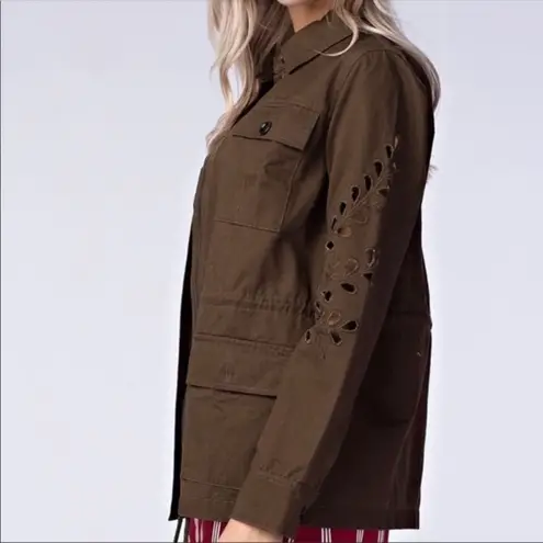 Honey Belle  Olive Green Cut Out Sleeve Jacket