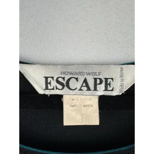 Women’s Howard Wolf Escape Size Large Black Sleeveless Blouse with Teal Stitchin Blue