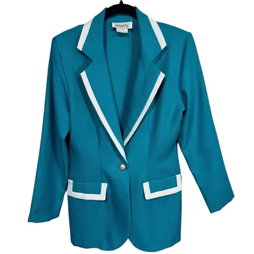 Habit Vintage Habits Teal Blazer White Trim Single Button Mod Colorblock Women's S USA