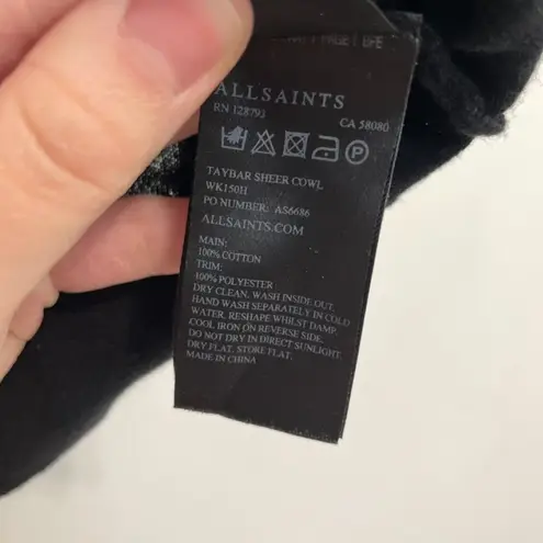 ALL SAINTS Taybar Sheer Cowl Knit Top Black Mixed Media 3/4 Sleeve M