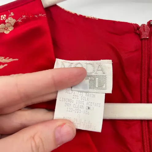 Moda International Womens Vintage 90s Brocade Silk Blend Floral Sheath Dress 4 Red