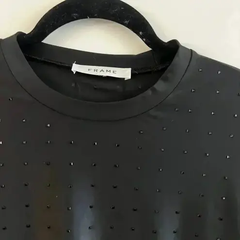 frame denim FRAME Women's Cropped Long Sleeve Rhinestone Top Size Small Color Black