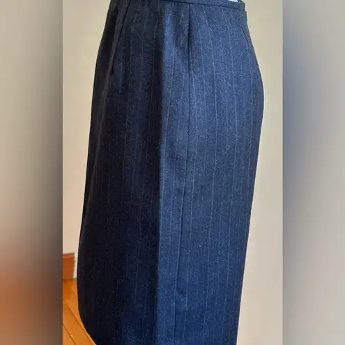 Ralph Lauren Midi Business Attire 100% Wool Skirt With Blue & Gray strip…