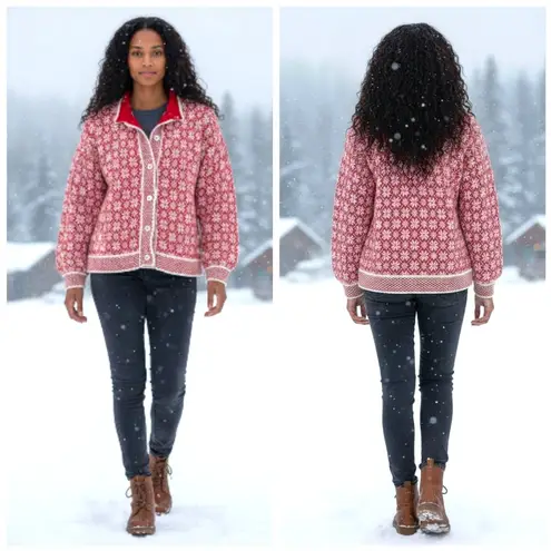 Vigdis Design Vintage Norway Fair Isle Snowflake Cardigan EUC Size M F217 Size M