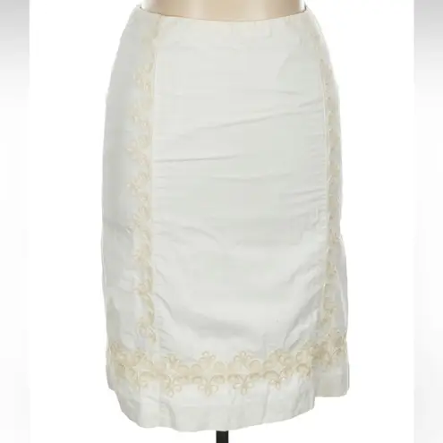 Boden White Ivory Embroidered Trim Pencil Skirt Romantic Retro Size 10 L Medium