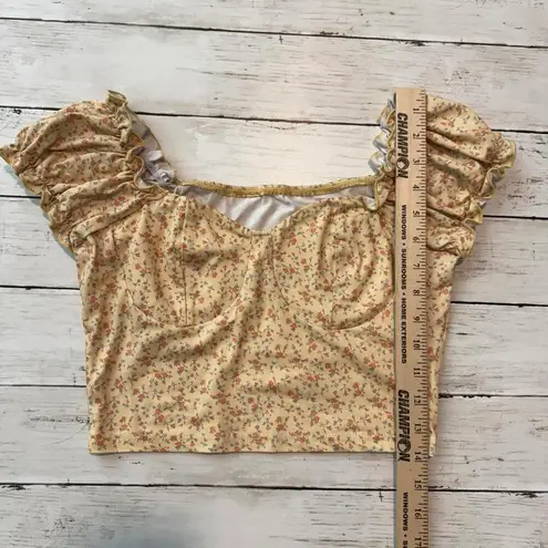 *Women's Size Small Floral Puff Sleeve Crop Top Summer Spring Chic Yellow