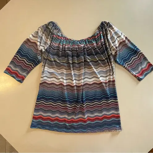 Annalee + Hope Multicolor Chevron Print 3/4 Sleeve Scoop Neck Blouse, Medium